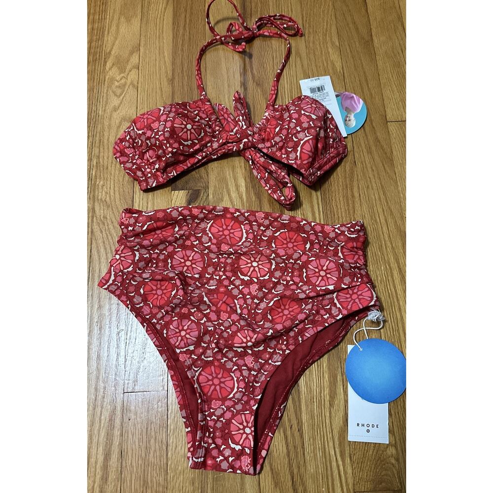 RHODE X Target Zinnia Floral Bandeau Halter Top S  & High Rise Bikini Bottom M